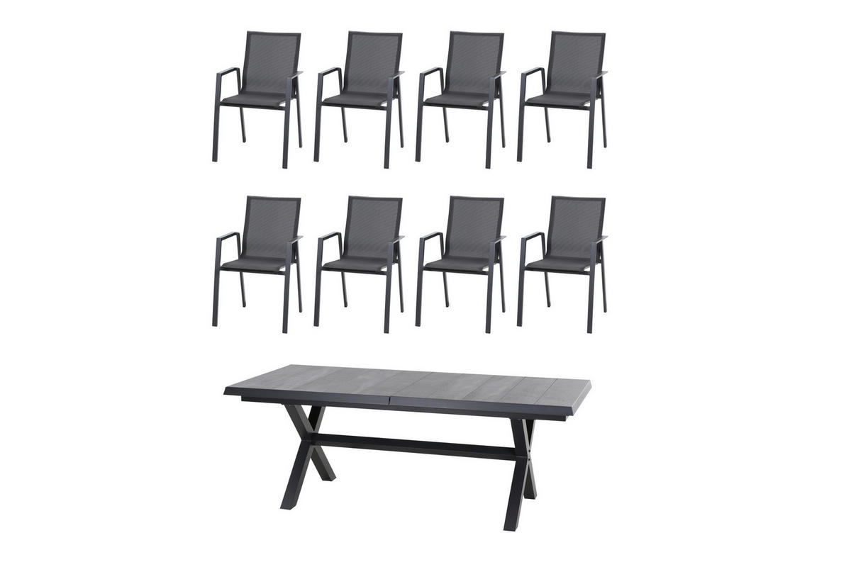GARTENTISCHGRUPPE Aluminium  - Anthrazit, MODERN, Keramik/Kunststoff (100/88/260cm) - Siena Garden