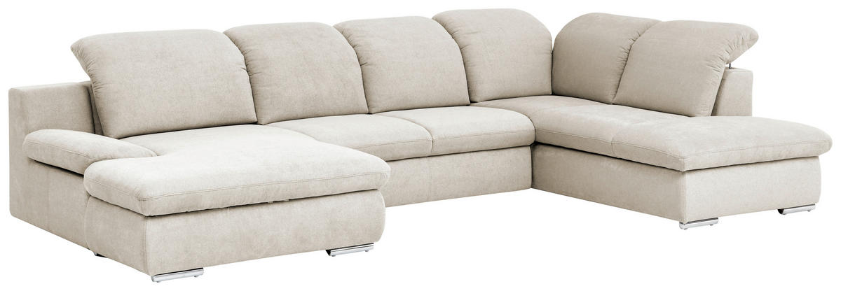 WOHNLANDSCHAFT in Chenille Creme  - Chromfarben/Creme, Design, Textil/Metall (165/353/212cm) - Livetastic