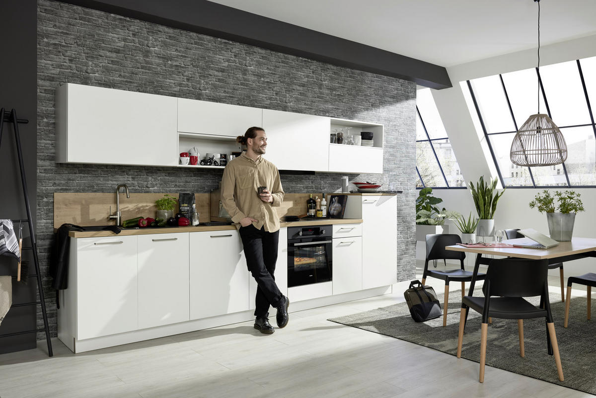 KÜCHENLEERBLOCK 360 cm   in Weiß, Eichefarben  - Edelstahlfarben/Eichefarben, Design, Holzwerkstoff/Metall (360cm) - Nolte Küchen