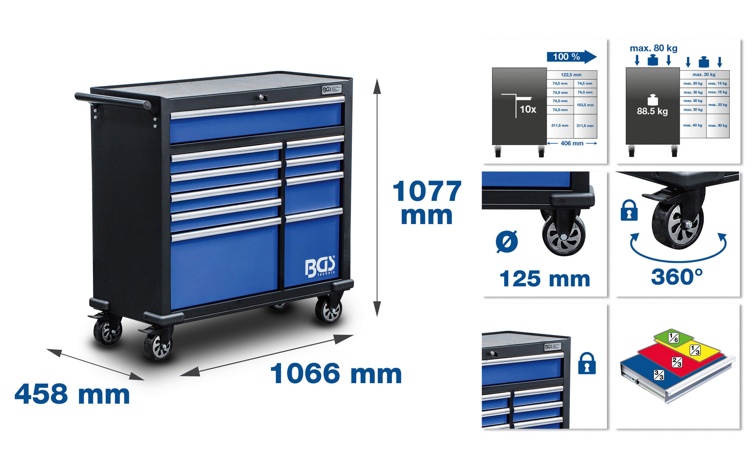 Werkstattwagen XXL Leer - Blau/Schwarz, Basics, Metall (106,6/107,7/45,8cm)