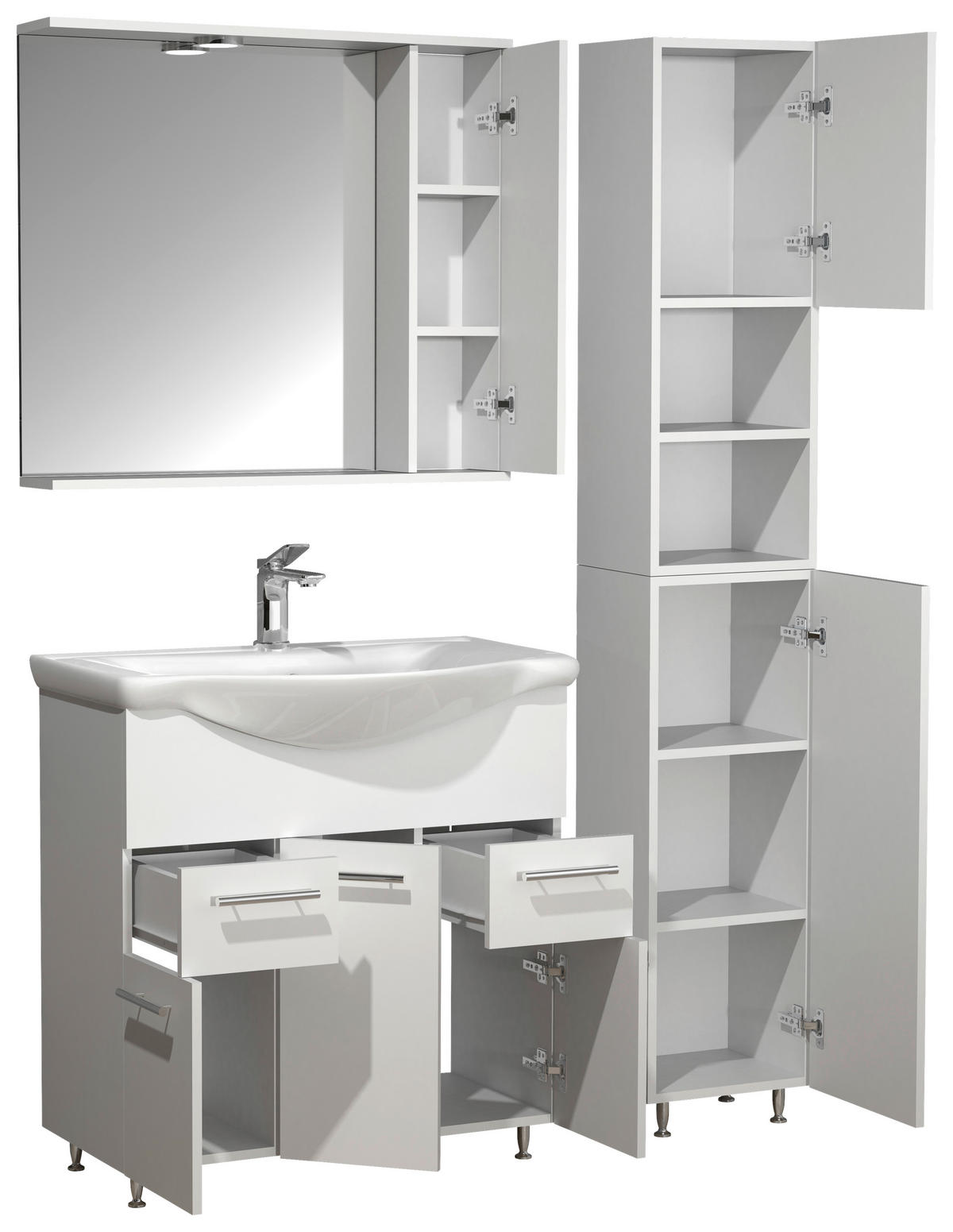 BADRUM 105 cm  - vit/silver, Modern, trämaterial/glas (105cm) - MID.YOU