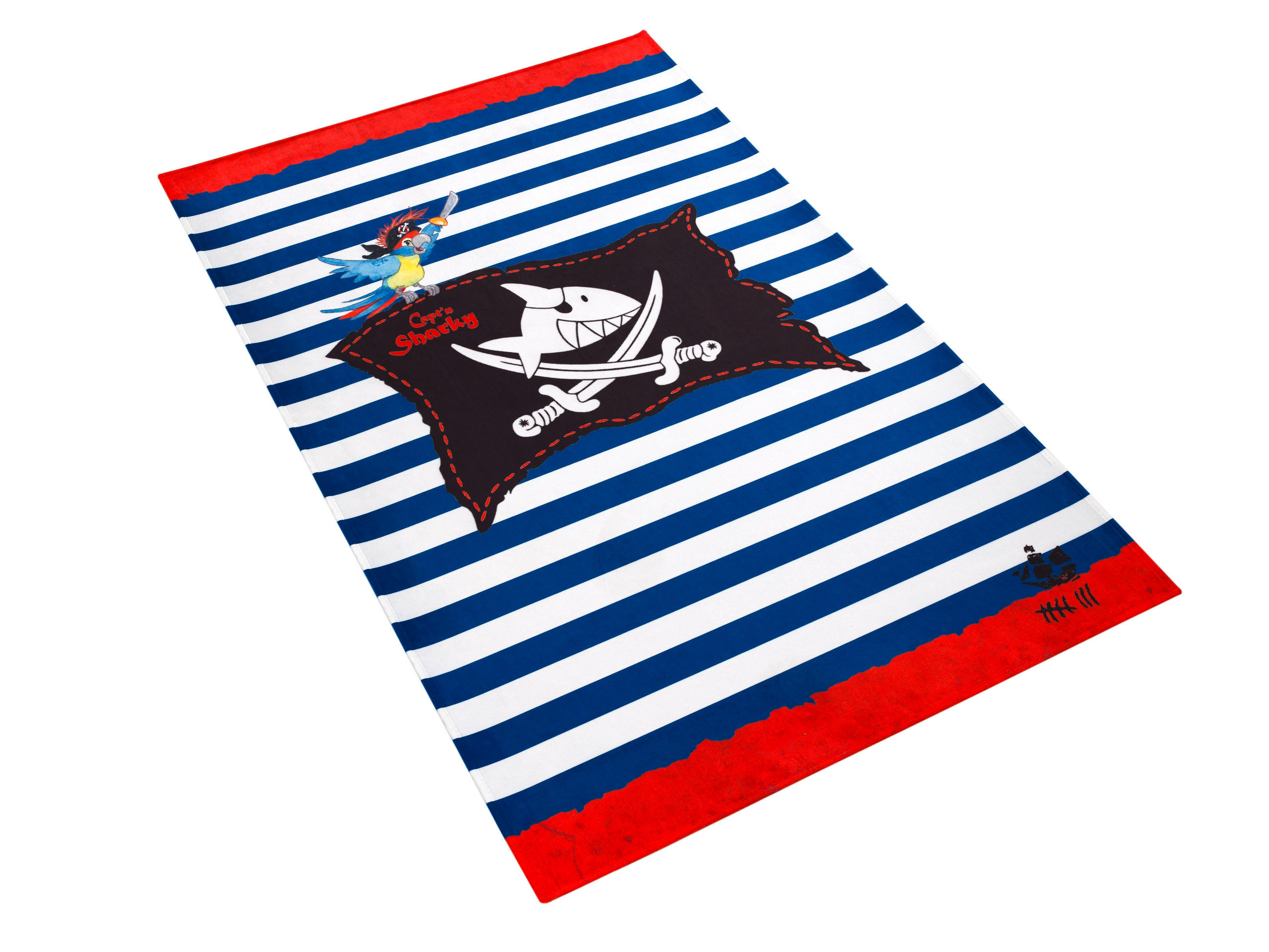 Thumbnail - Kinderteppich Captn Sharky, Blau, Rot, Weiß, Textil, Pirat, rechteckig, 80x150 cm, Oeko-Tex® Standard 100, für Fußbodenh...