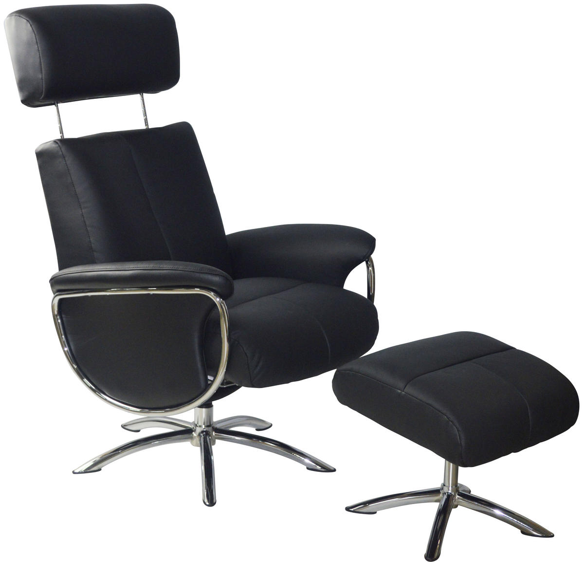 SET FOTELJA ZA OPUŠTANJE 77,50/107-90/85-109 cm , crna  - boja hroma/crna, Dizajnerski, koža/tekstil (77,50/107-90/85-109cm) - Xora