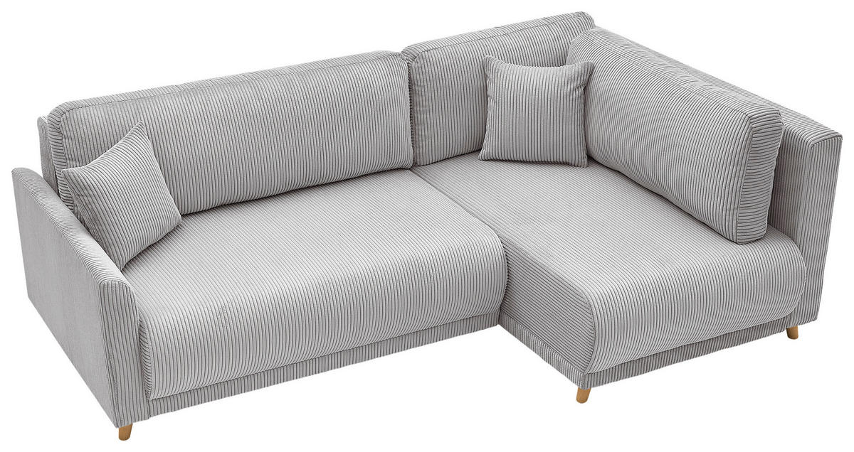 ECKSOFA MILOS Hellgrau Cord Rückenkissen, Bettkasten, Schlaffunktion, Rücken echt  - Hellgrau/Naturfarben, Design, Textil (224/148cm) - P & B