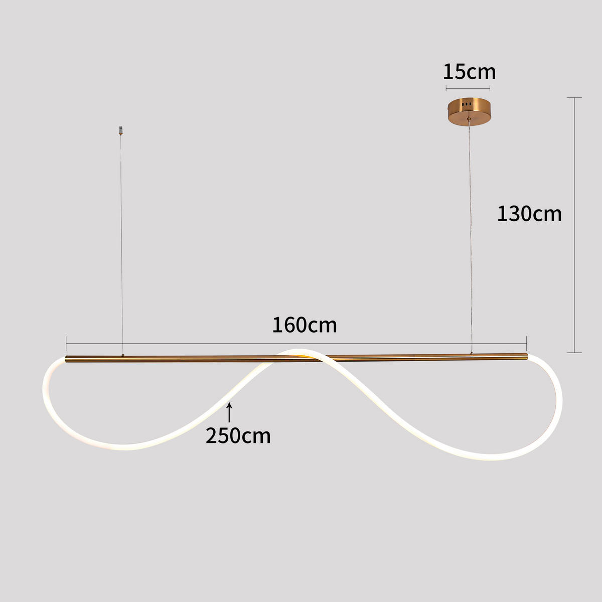 HÄNGELEUCHTE 160/15/130 cm    - Goldfarben, Design, Metall (160/15/130cm)