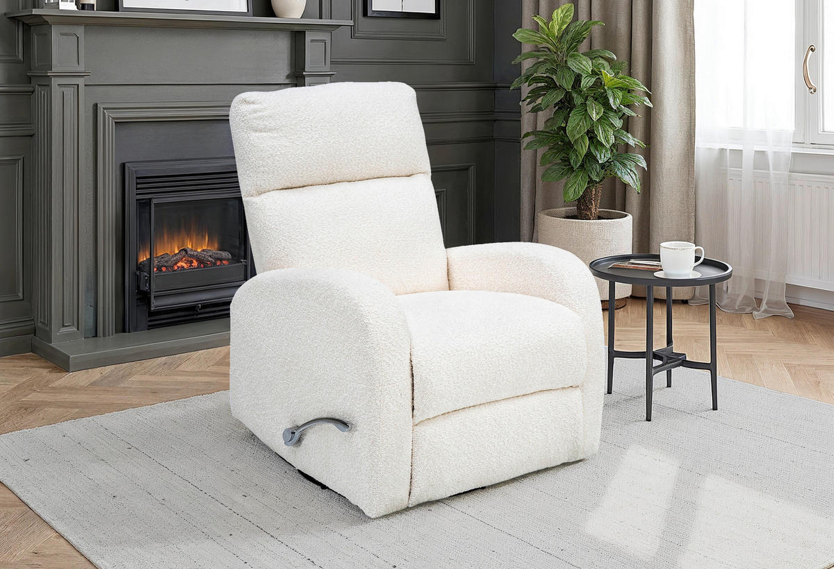 RECLINERFÅTÖLJ i bouclé cremefärgad  - svart/cremefärgad, Klassisk, metall/textil (73/102-82/97-162cm) - MID.YOU