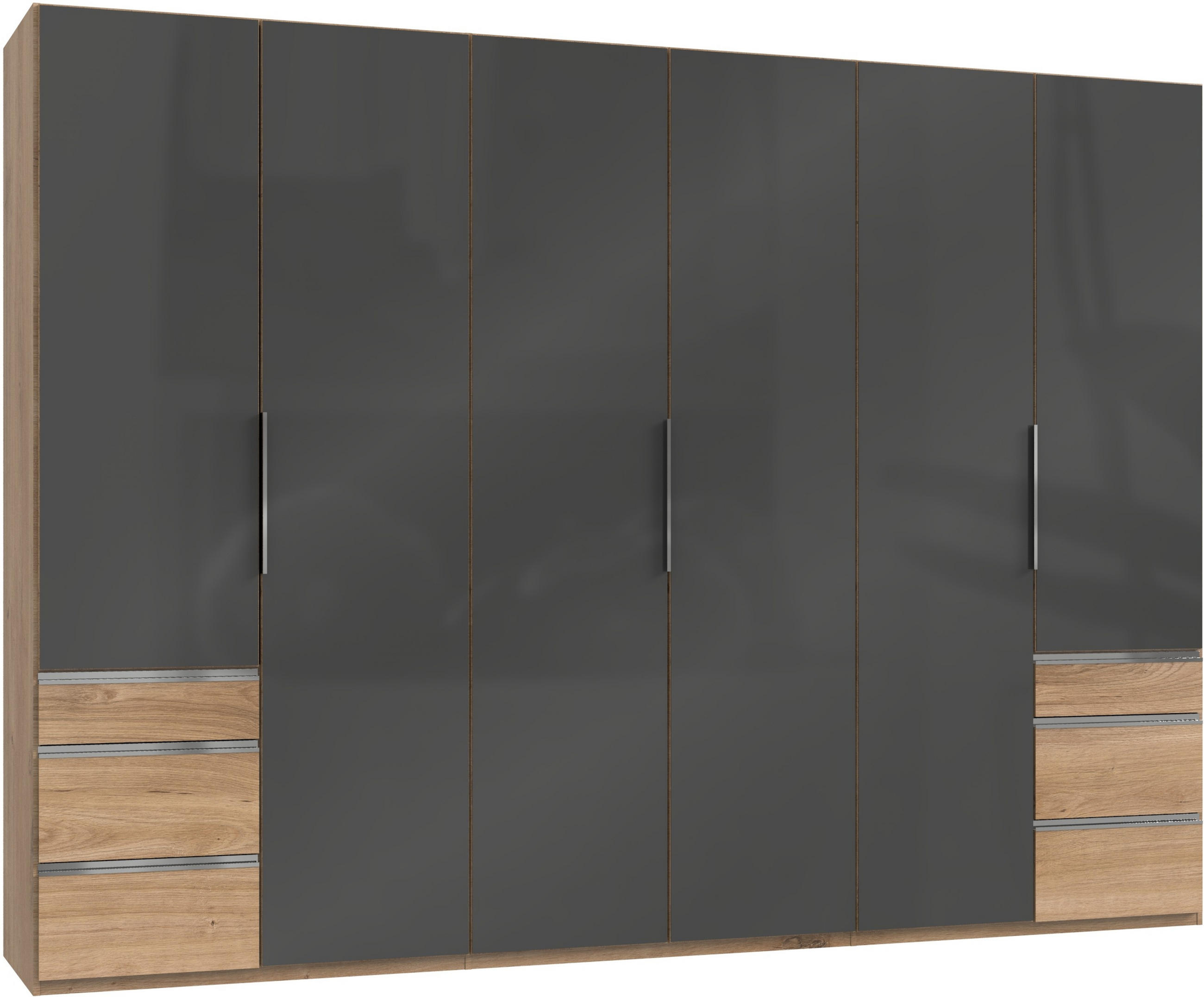 Drehtürenschrank 300cm Level, Grau/Eiche Dekor