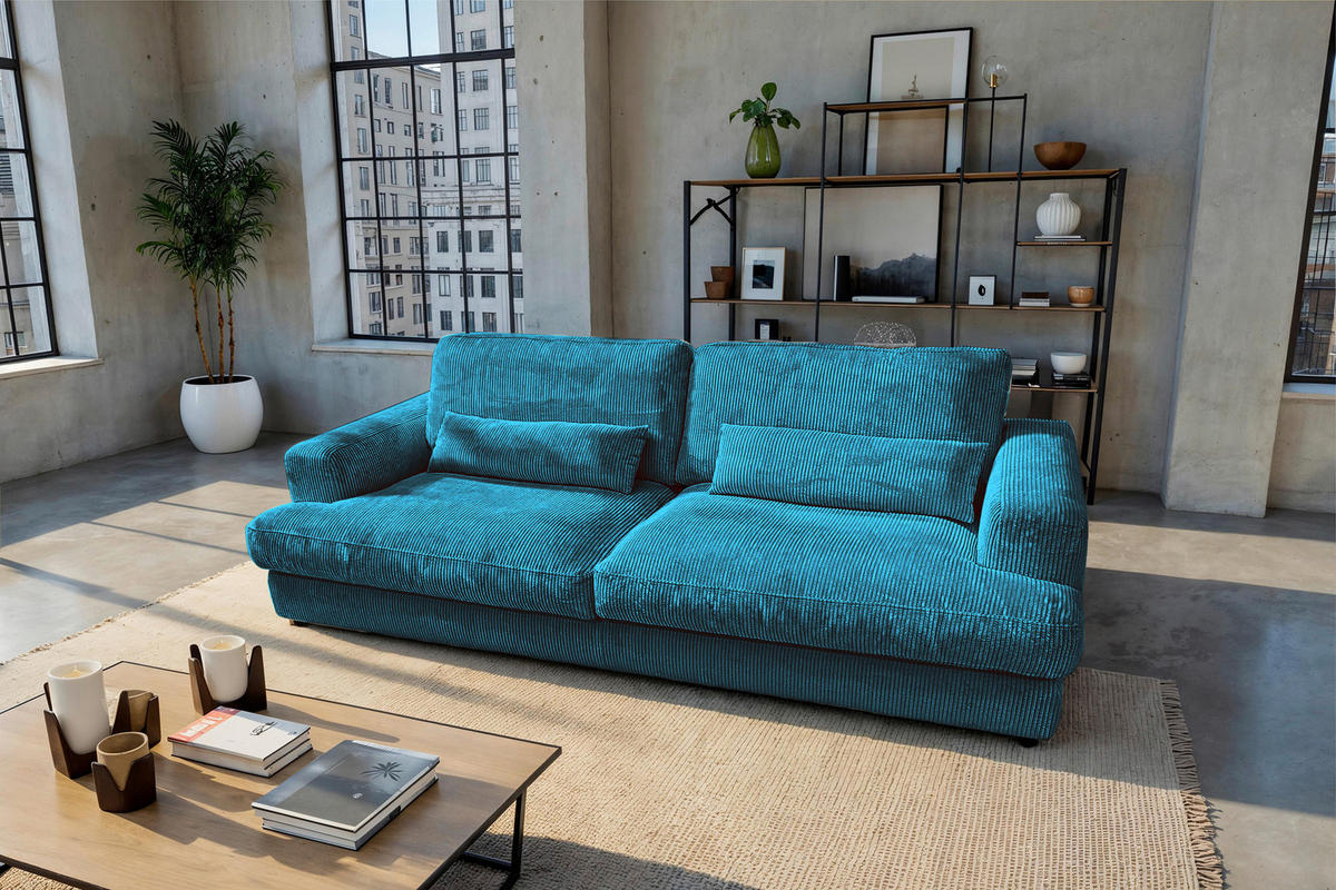 MEGASOFA Cord Türkis  - Türkis/Schwarz, MODERN, Kunststoff/Textil (260/85/112cm) - Lomoco