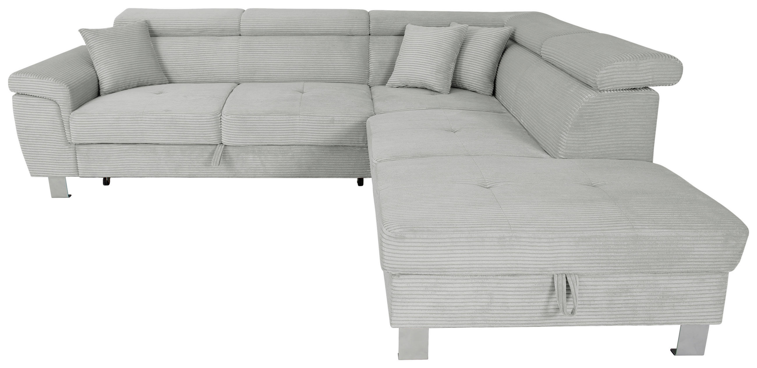 ECKSOFA inkl. Funktionen Grau Cord  - Silberfarben/Grau, Design, Textil/Metall (257/226cm) - Xora