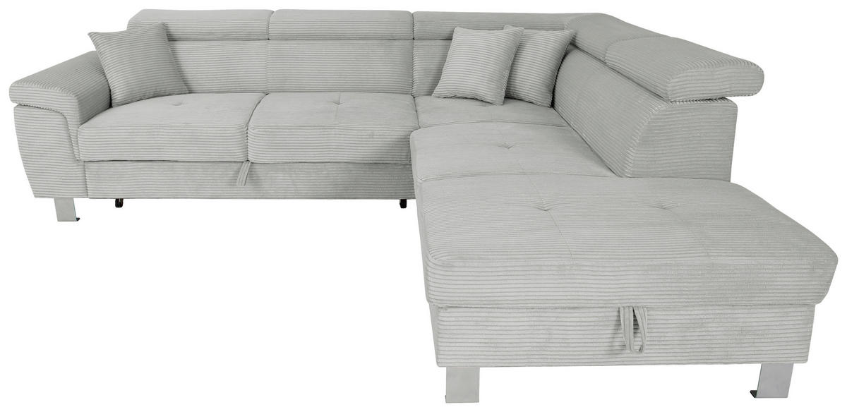 ECKSOFA in Cord Grau  - Silberfarben/Grau, Design, Textil/Metall (257/226cm) - Xora