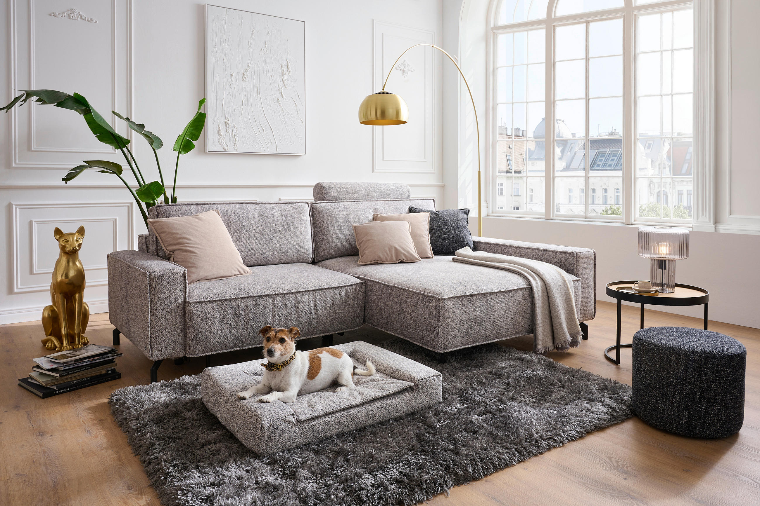 ECKSOFA in Mikrofaser Naturfarben  - Schwarz/Naturfarben, Design, Textil (246/164cm) - Sedda