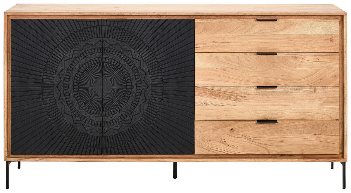 TÁLALÓSZEKRÉNY 175/90/40 cm  - akáciaszínű/fekete, Design, fém/fa (175/90/40cm) - Ambia Home