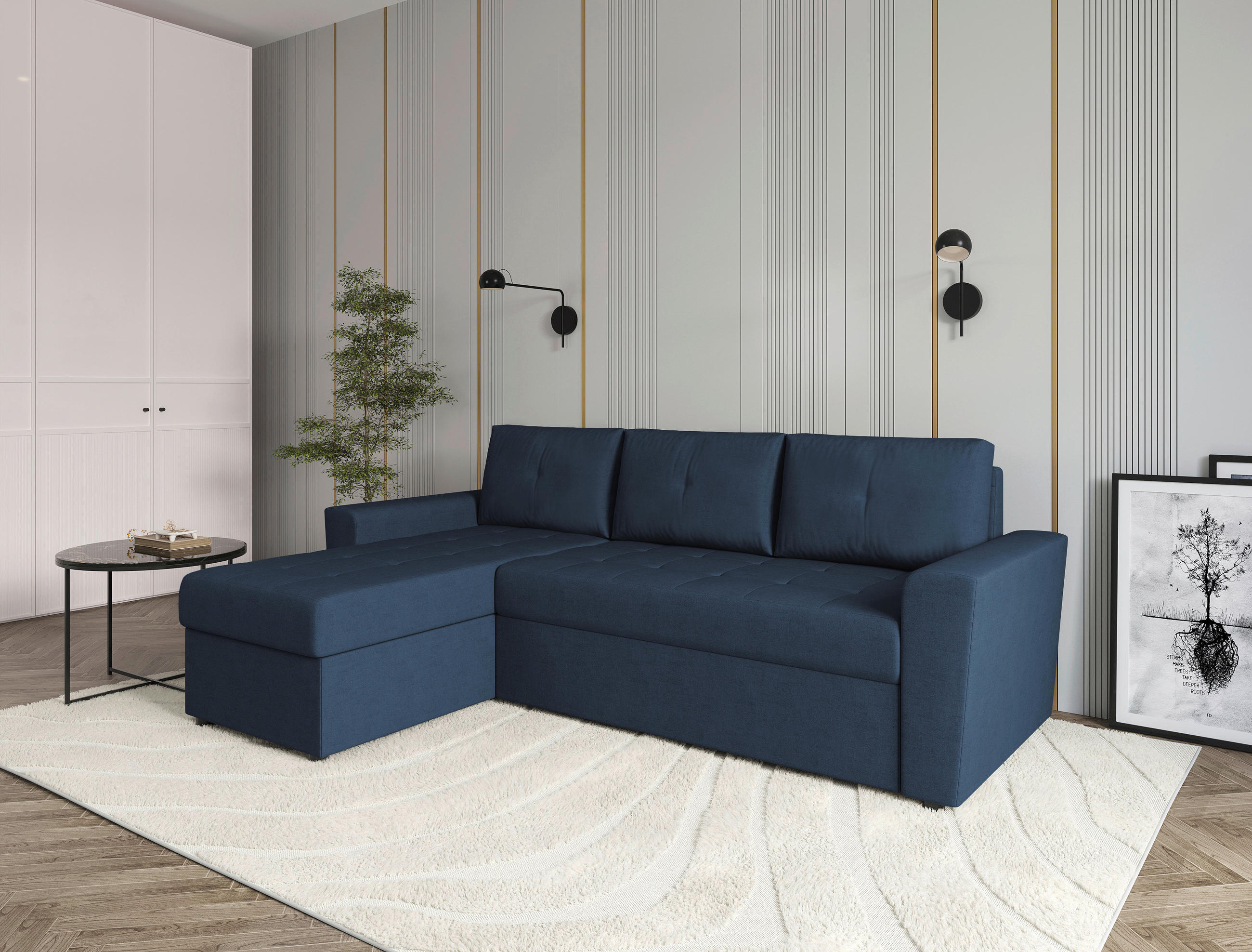 Mid.you Ecksofa Termoli Dunkelblau 231x155 cm