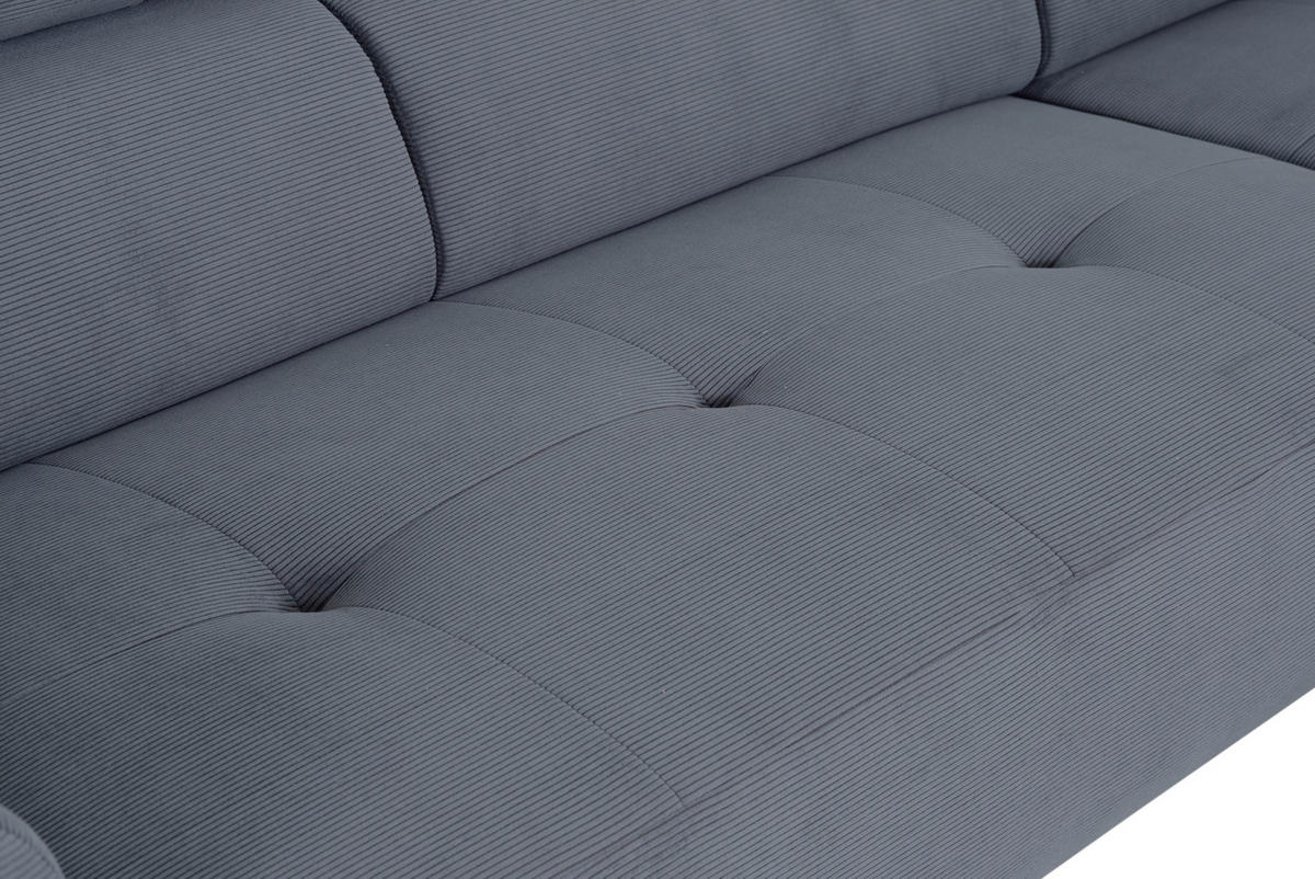 ECKSOFA in Feincord Blaugrau  280/205 cm  - Blaugrau/Schwarz, Design, Textil/Metall (280/205cm) - Xora