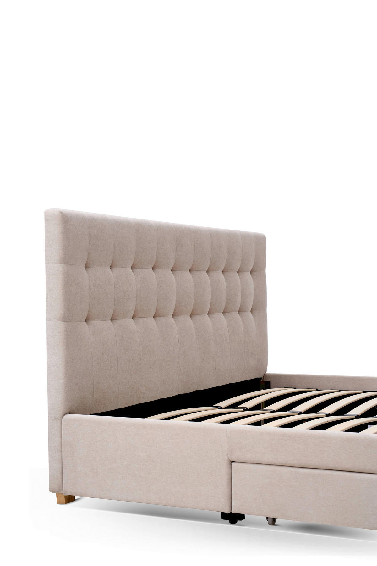 POLSTERBETT 140/200 cm, inkl. gepolstertes Kopfteil, Lattenrost, Bettschubladen,  in Beige  - Beige/Naturfarben, Design, Holz/Textil (140/200cm) - Boxxx