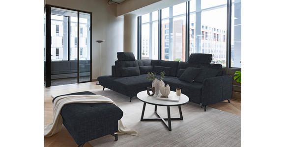 ECKSOFA in Flachgewebe, Leinenoptik Dunkelblau 208/247 cm - Schwarz/Dunkelblau, Design, Textil/Metall (208/247cm) - Xora