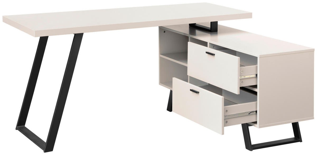 SAROKÍRÓASZTAL  - kasmírszínű/fekete, Modern, faalapú anyag/fém (150/120/75cm) - MID.YOU