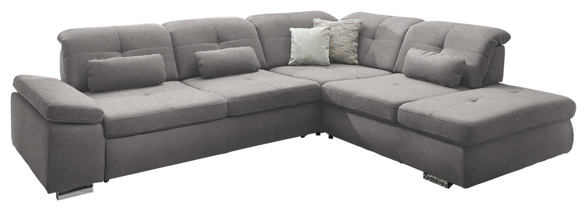 ECKSOFA  in Mikrofaser Hellgrau  312/260 cm  - Chromfarben/Hellgrau, Design, Textil/Metall (312/260cm) - Beldomo Style