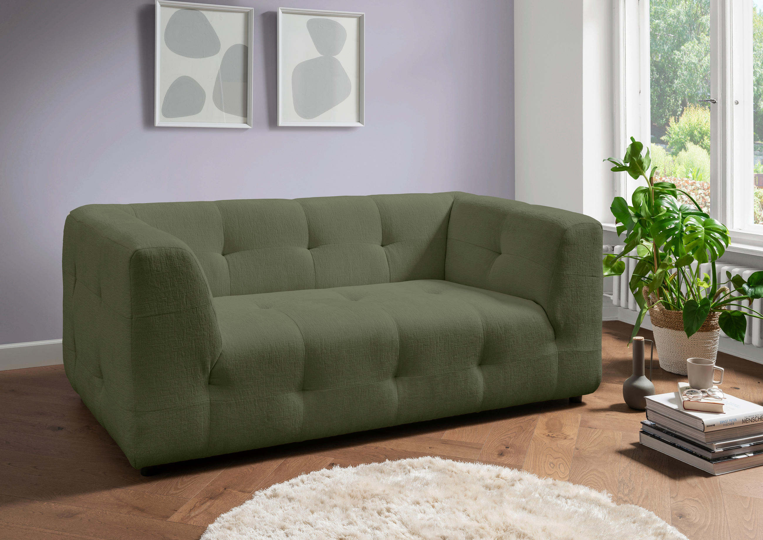 2-SITZER-SOFA Mikrofaser Grün  - Schwarz/Grün, Design, Kunststoff/Textil (184/72/95cm) - Livetastic
