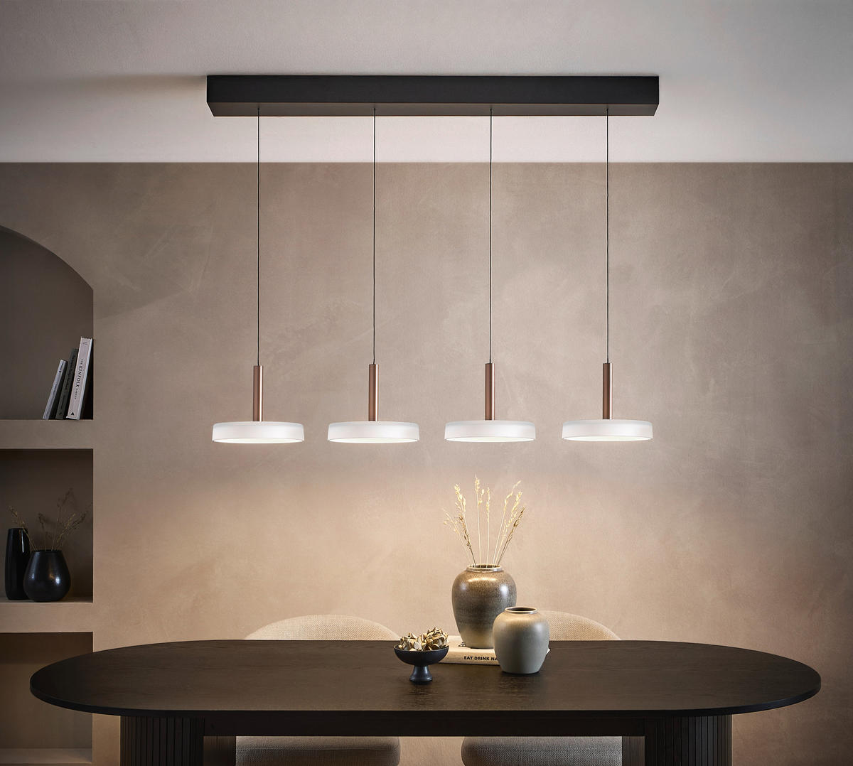LED-HÄNGLAMPA 115/22/200 cm  - vit/brun, Design, metall/glas (115/22/200cm) - Trio Leuchten