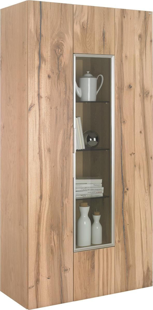 VITRINE in furniert, mehrschichtige Massivholzplatte (Tischlerplatte) Altholz, Eiche Eichefarben  - Eichefarben/Silberfarben, Design, Glas/Holz (96/194/42,3cm) - Voglauer