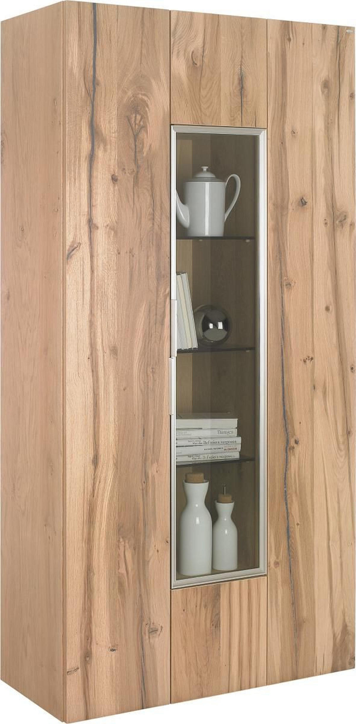 VITRINE in furniert, mehrschichtige Massivholzplatte (Tischlerplatte) Altholz, Eiche Eichefarben  - Eichefarben/Silberfarben, Design, Glas/Holz (96/194/42,3cm) - Voglauer