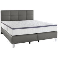 BOXSPRINGBETT 180/200 cm,  in Anthrazit, Matratze, gepolstertes Kopfteil, Topper, H3 + H4 = fest + sehr fest  - Chromfarben/Anthrazit, KONVENTIONELL, Leder/Textil (180/200cm) - Novel