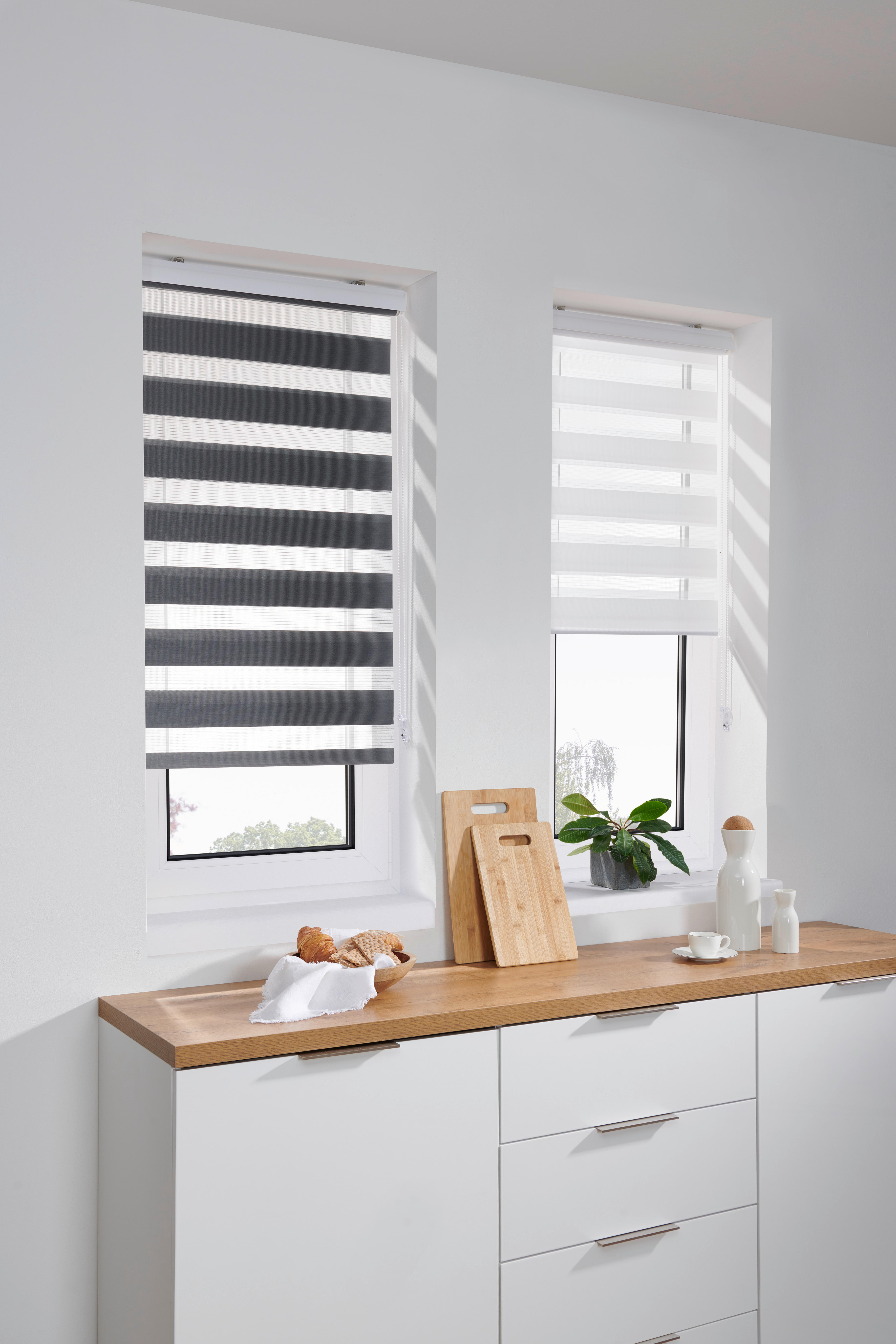 DOPPELROLLO  halbtransparent  60/160 cm    - Transparent/Weiß, Basics, Textil (60/160cm) - Boxxx
