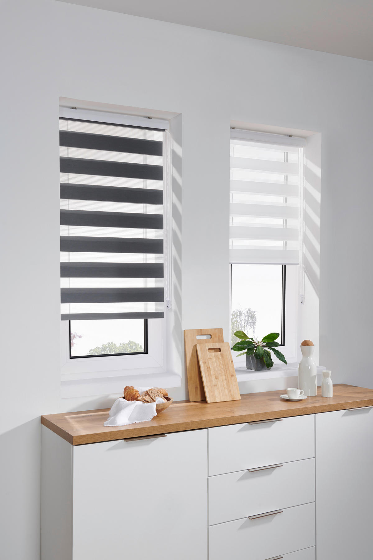 DUÁLNÍ ROLETA, poloprůhledné, 60/160 cm - bílá/průhledné, Basics, textil (60/160cm) - Boxxx