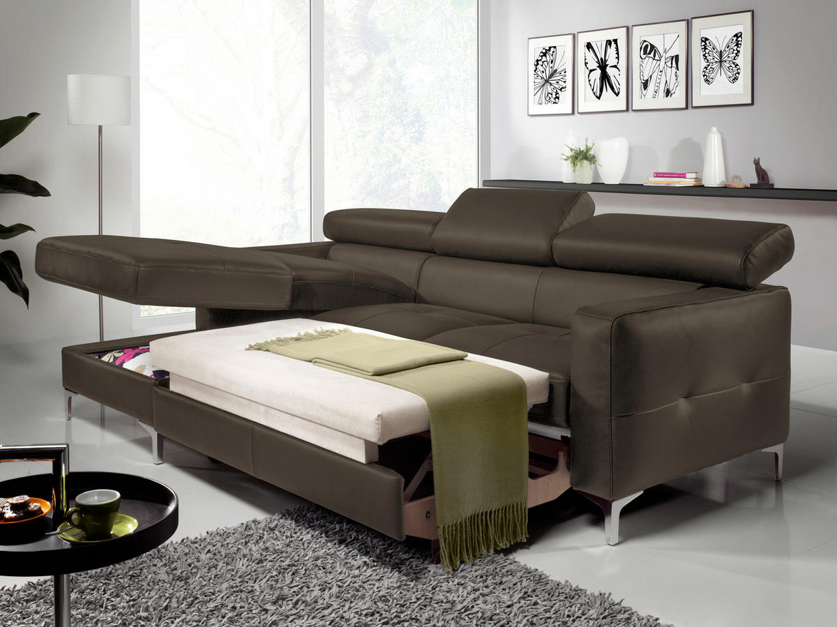 ECKSOFA in Echtleder Graubraun  - Chromfarben/Graubraun, Design, Leder/Metall (168/227cm) - Livetastic