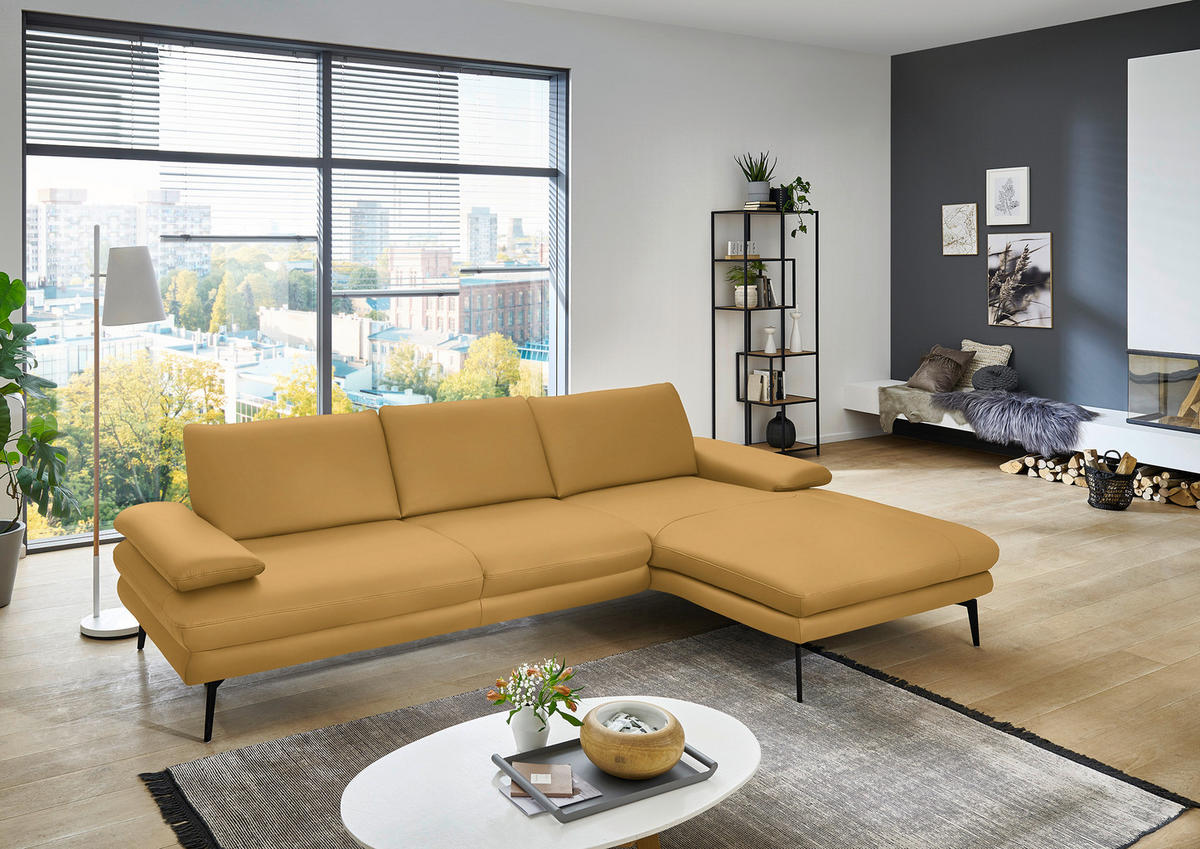 ECKSOFA in Echtleder Gelb  - Gelb/Schwarz, Design, Leder/Metall (310/180cm) - Dieter Knoll