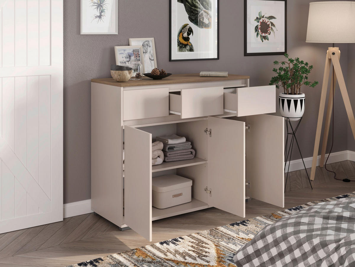 KOMMODE , 120,1/102,8/48 cm, 3 Schublade(n)  - Kaschmir/Eichefarben, Design, Holzwerkstoff/Kunststoff (120,1/102,8/48cm) - Carryhome