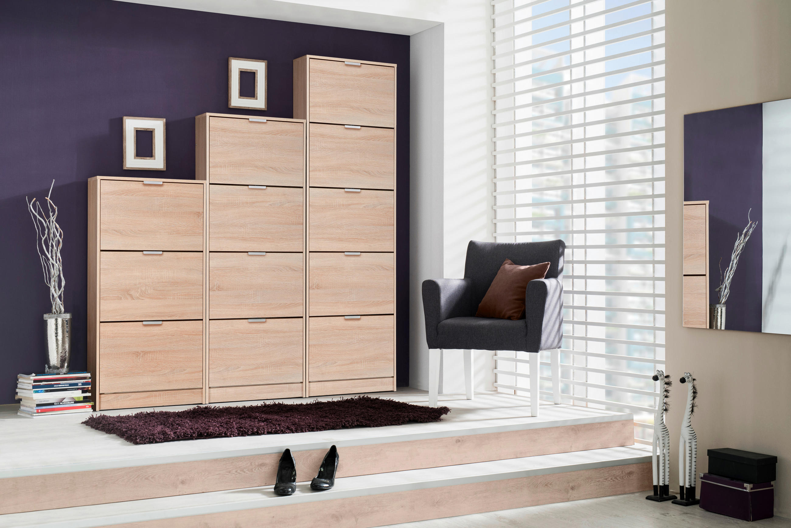 BILLENŐS CIPŐSSZEKRÉNY 58/119/18 cm  - Sonoma tölgy, Basics, faalapú anyag (58/119/18cm) - Boxxx