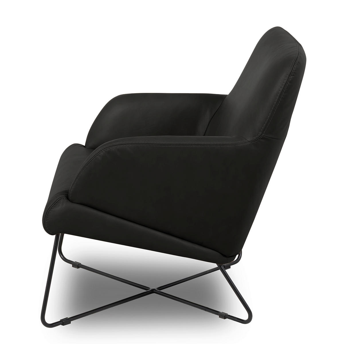 SESSEL in Echtleder Schwarz  - Schwarz, Design, Leder/Metall (67/87/74cm) - Livetastic