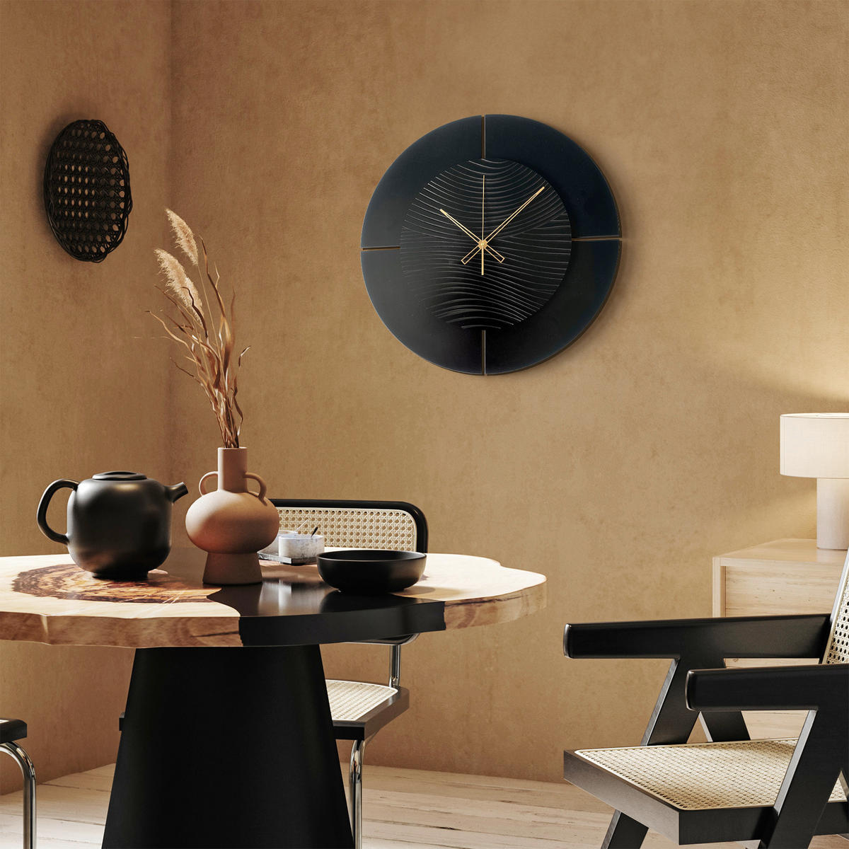 WANDUHR - Schwarz, Goldfarben  - Goldfarben/Schwarz, Basics, Holz/Kunststoff (57cm)