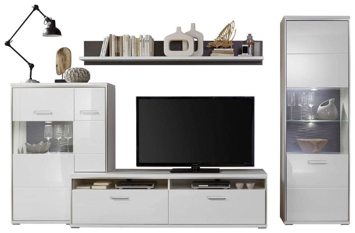 REGAL ZA DNEVNI BORAVAK siva, srebrne boje, bijela   - bijela/srebrne boje, Design, staklo/drvni materijal (319/201/52cm) - Livetastic