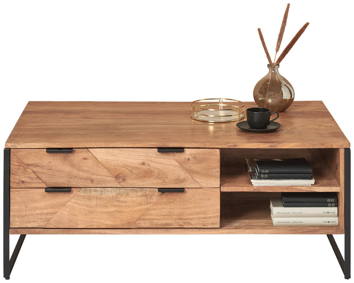 COUCHTISCH Akazie Hartholz 118/70/45 cm rechteckig Schwarz, Akaziefarben  - Schwarz/Akaziefarben, Trend, Holz/Metall (118/70/45cm) - Ambia Home