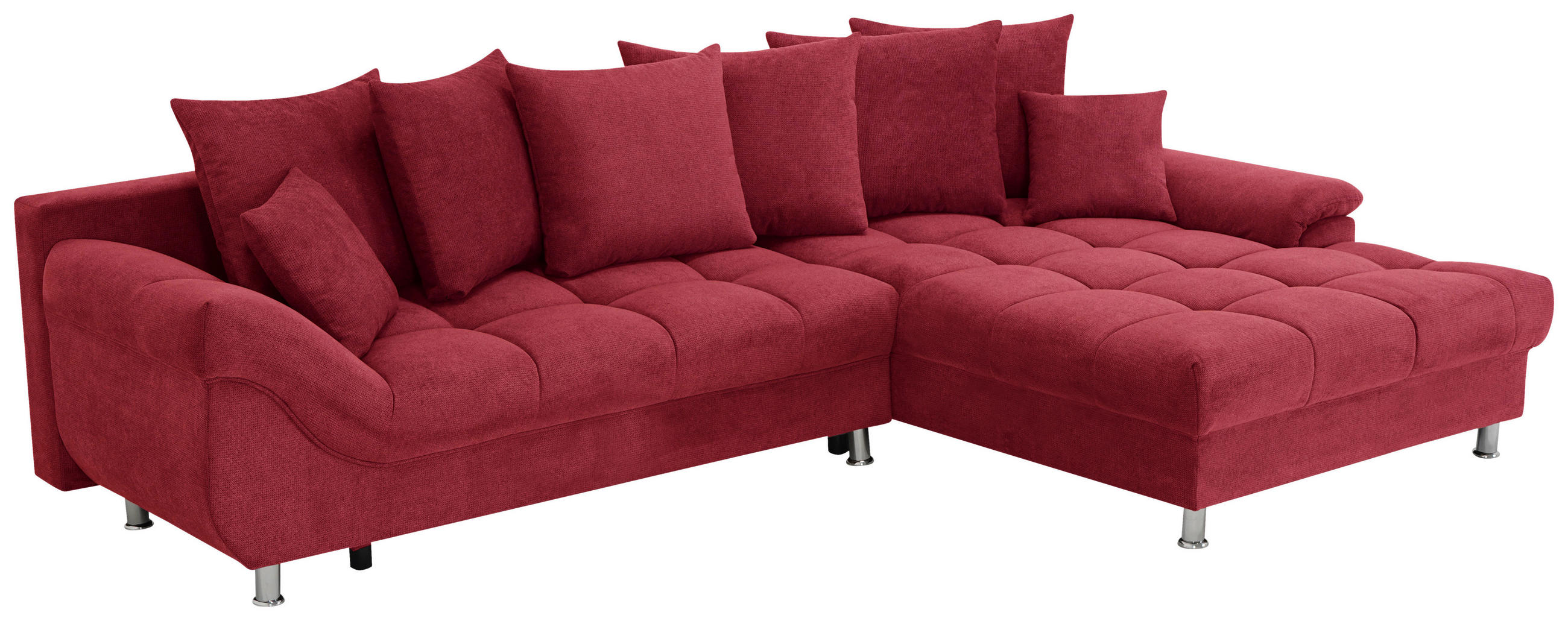 ECKSOFA Rot Flachgewebe, Mikrofaser  - Chromfarben/Rot, Design, Kunststoff/Textil (312/198cm) - Livetastic