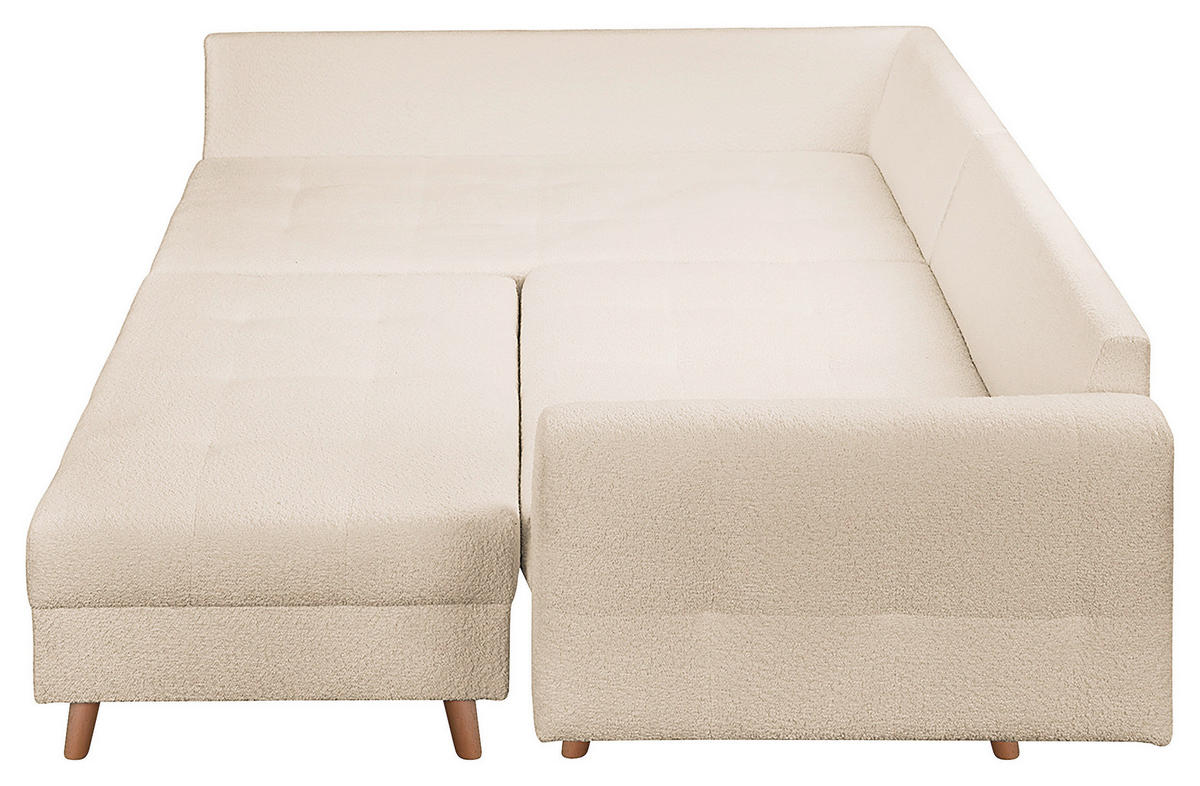 ECKSOFA inkl. Hocker Ariella Weiß Bouclé  - Naturfarben/Weiß, Design, Holz/Textil (161/231cm) - Livetastic