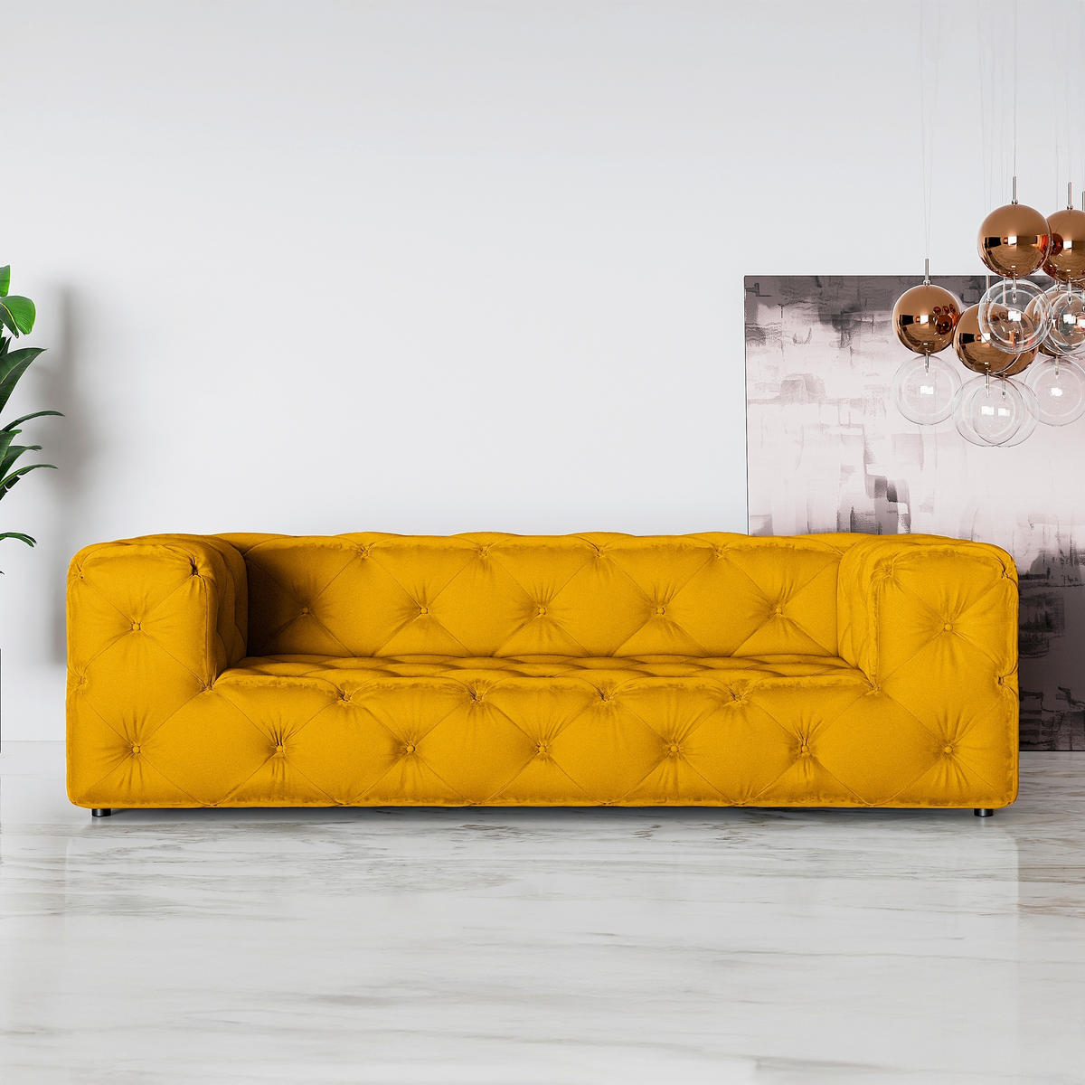 3-SITZER-SOFA Samt Senfgelb  - Senfgelb/Schwarz, Design, Kunststoff/Textil (230/71/100cm) - P & B
