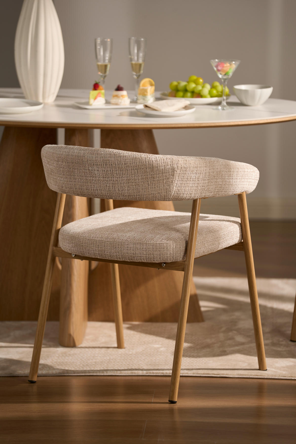 ARMLEHNSTUHL   Chenille  Eichefarben, Beige  - Eichefarben/Beige, MODERN, Holz/Textil (56cm) - Livetastic