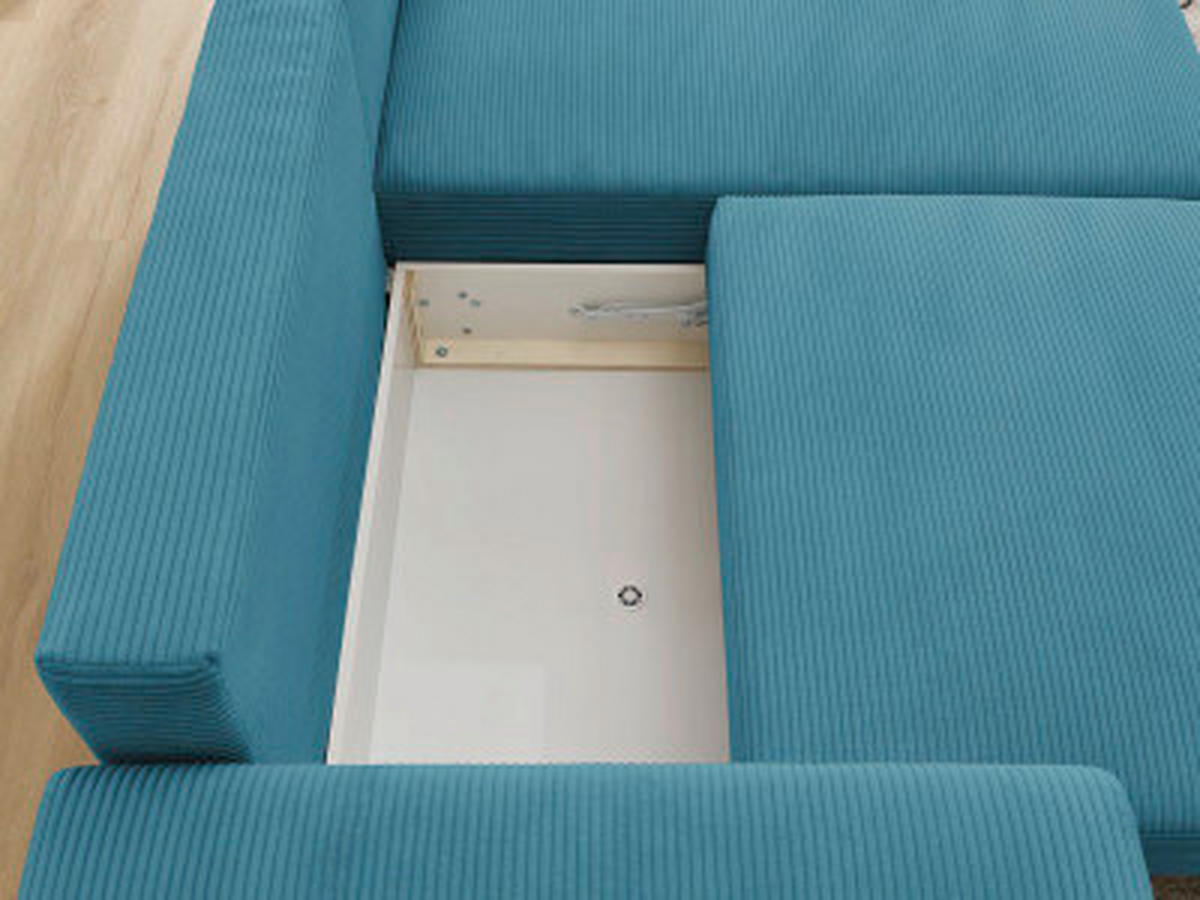 ECKSOFA Ottomane rechts  ATILLA Hellblau Cord  - Schwarz/Hellblau, MODERN, Kunststoff/Textil (244/149cm)