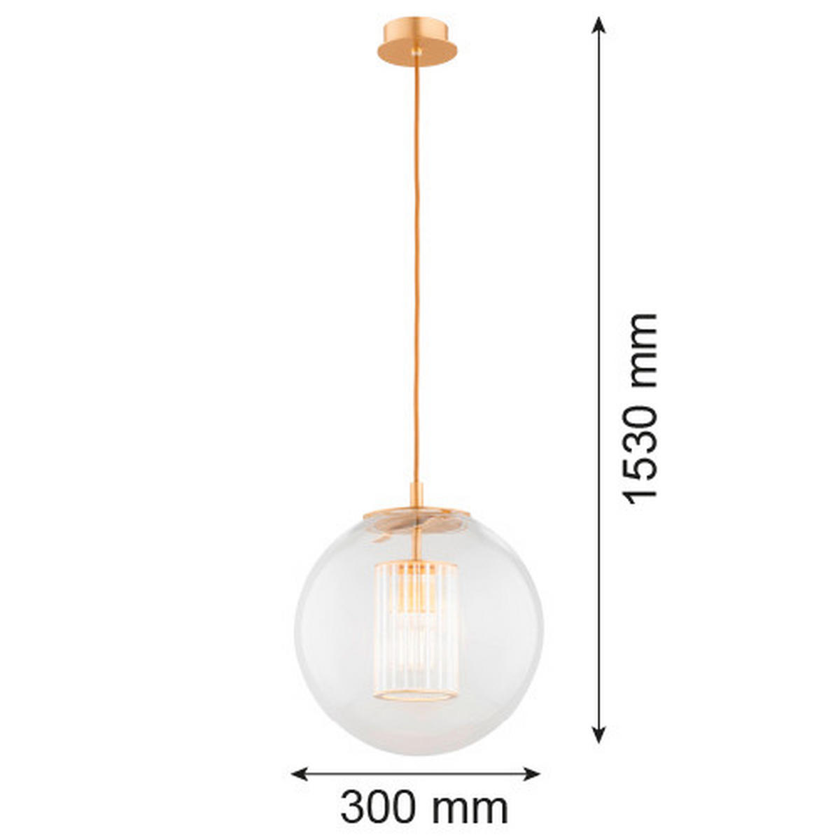 HÄNGELEUCHTE HAMPTON 153/30/30 cm   - Transparent/Messingfarben, KONVENTIONELL, Glas/Metall (153/30/30cm)