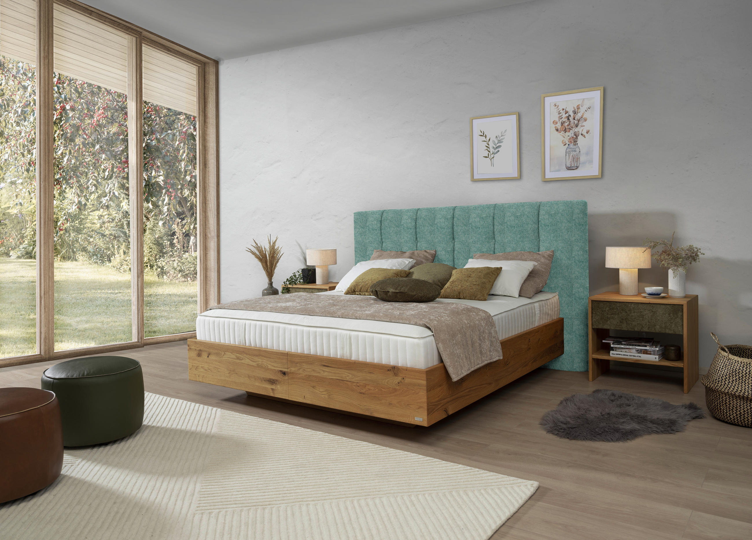 BOXSPRINGBETT 160/200 cm  in Türkis, Wildeiche  - Türkis/Wildeiche, Natur, Holz/Textil (160/200cm) - Valnatura