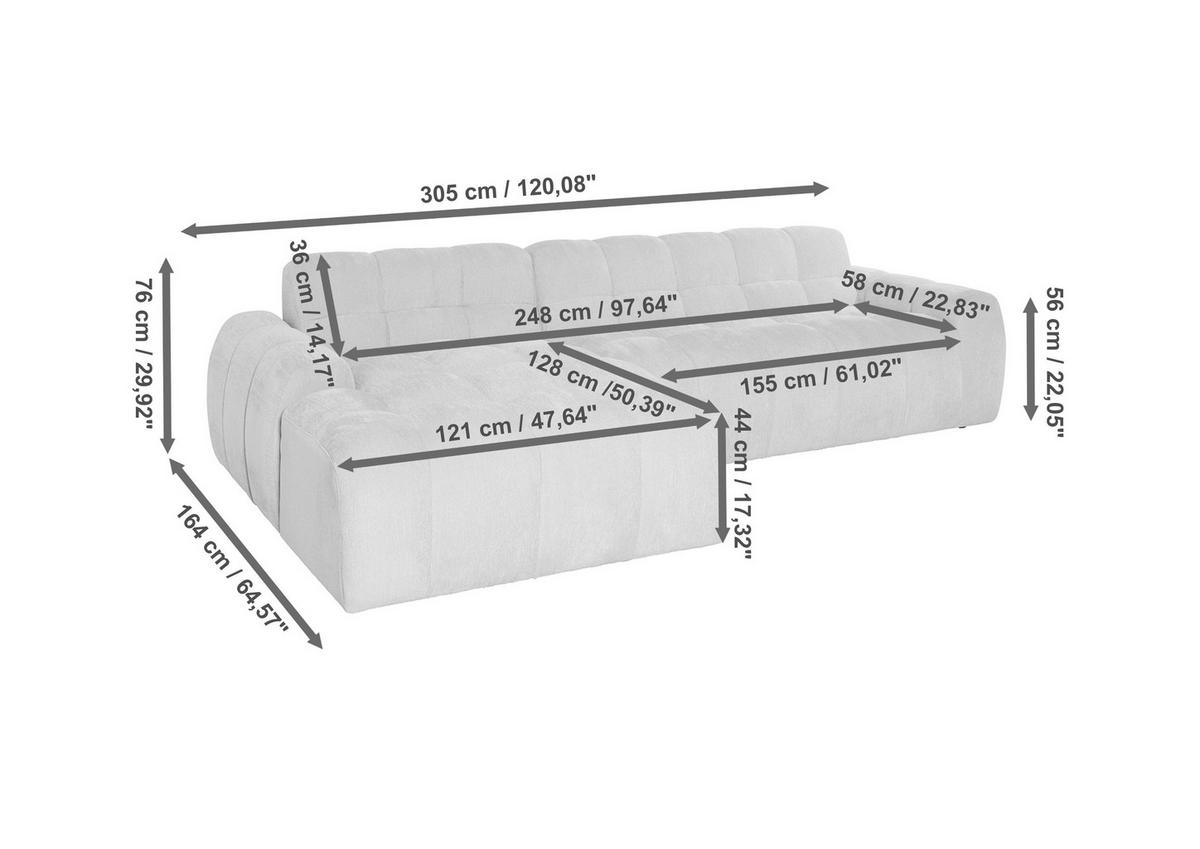 ECKSOFA RELAX BUBBLE CORNER L-L EU Beige Bouclé  - Beige/Schwarz, MODERN, Holz/Kunststoff (305/159cm) - Livetastic