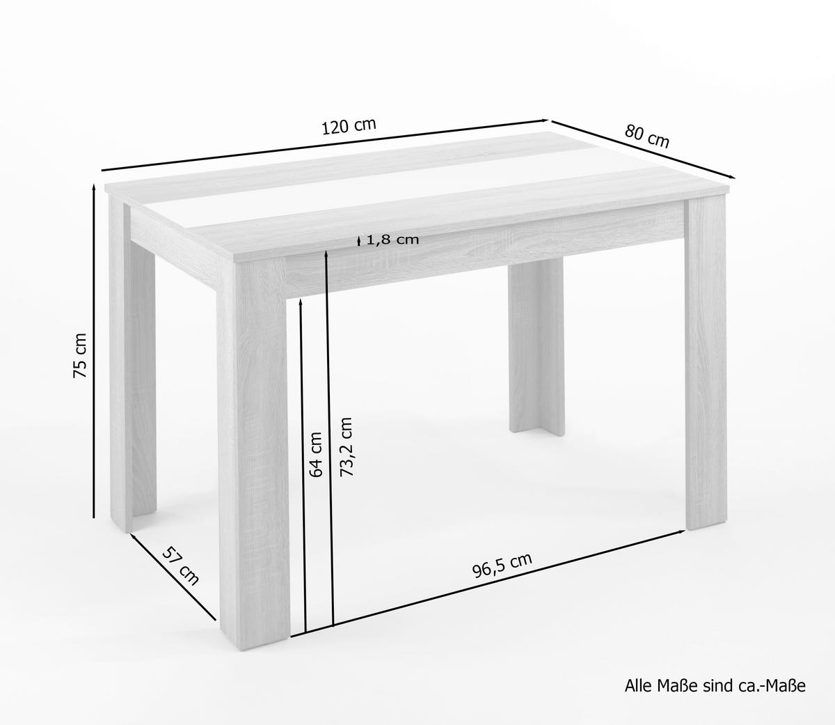 ESSTISCH 120/80/75 cm Nachbildung  Holzwerkstoff schnell aufzubauende und stabile Arbeitsfläche rechteckig Sonoma Eiche  - Sonoma Eiche, MODERN, Holzwerkstoff (120/80/75cm) - MID.YOU