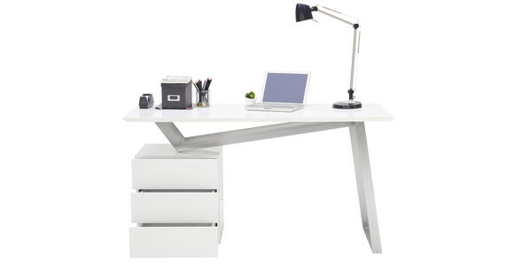 SCHREIBTISCH 140/60/76 cm in Weiß, Edelstahlfarben, Weiß Hochglanz - Edelstahlfarben/Weiß Hochglanz, MODERN, Holzwerkstoff/Metall (140/60/76cm) - Novel