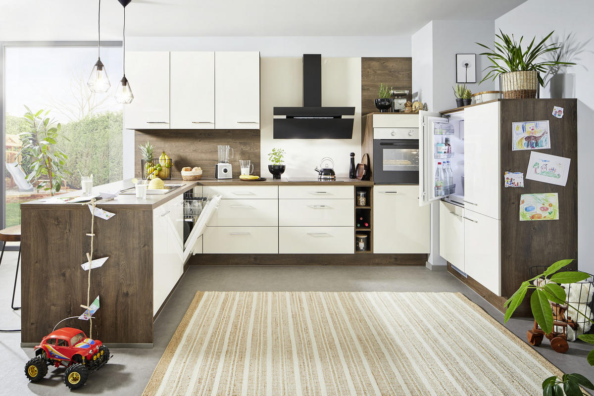 EINBAUKÜCHE VE405 - Eichefarben/Magnolie, Design, Holzwerkstoff - Venda