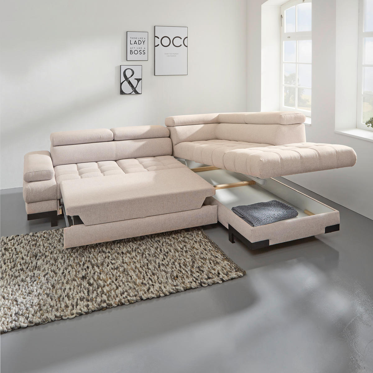 SAROKKANAPÉ textil bézs  - bézs/fekete, Design, textil/fém (263/223cm) - Welnova