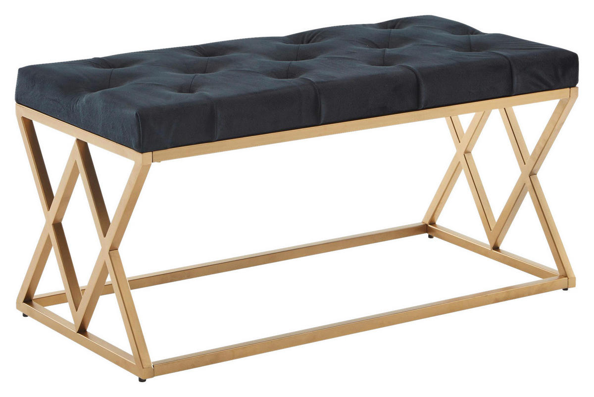SITZBANK in Textil Schwarz  - Goldfarben/Schwarz, Design, Textil/Metall (90/46/44cm) - MID.YOU
